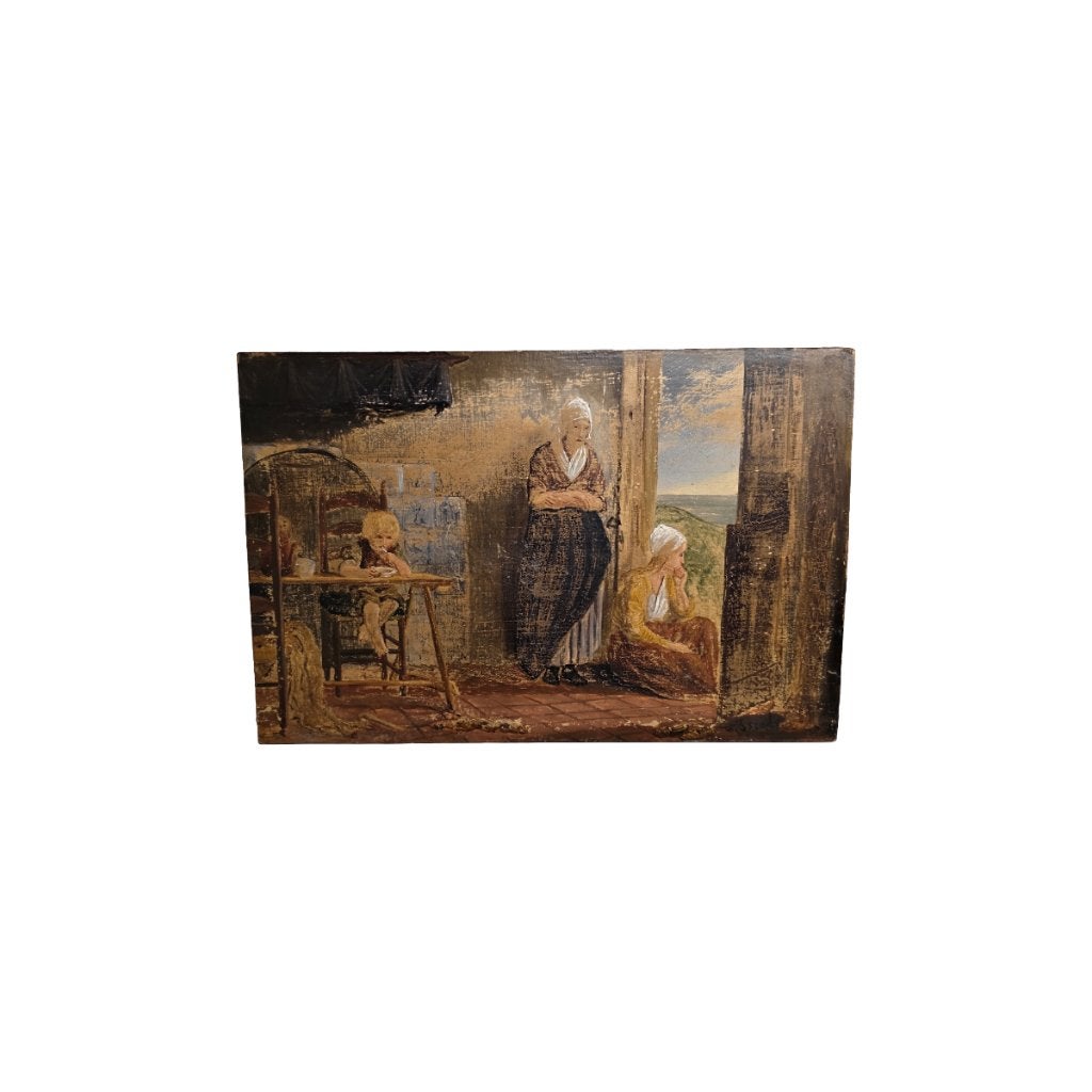 Oud schilderijtje op paneel met personen gesigneerd Israëls, Antiek en Kunst, Kunst | Schilderijen | Klassiek, Paneel, Nederlandse school