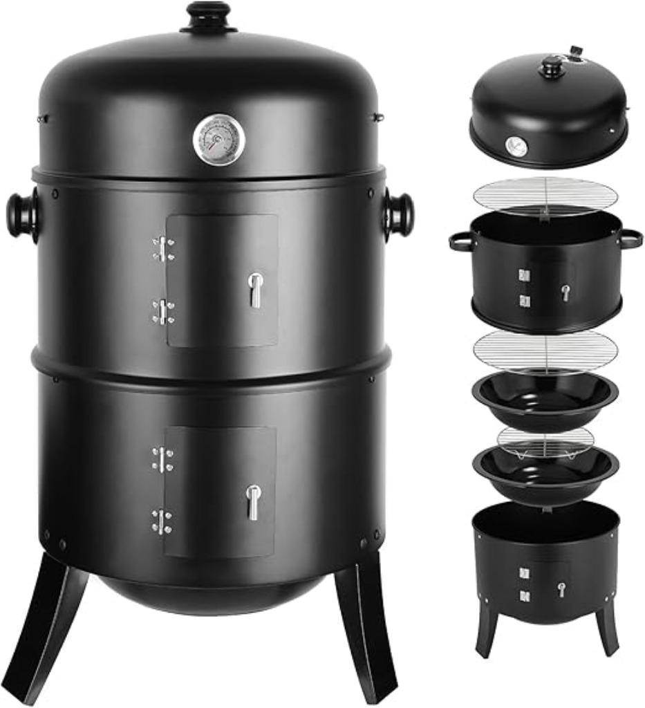 Rookoven 3-in-1 houtskool grill rookton deksel thermometer, Tuin en Terras, Houtskoolbarbecues, Nieuw, Ophalen of Verzenden