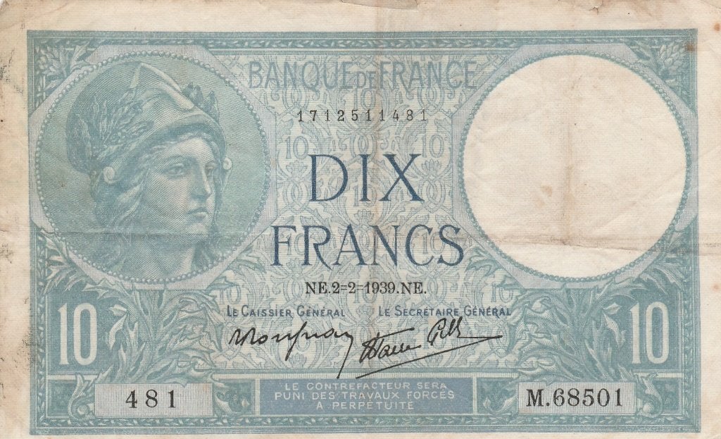 FRANCE 10 FRANCS 02.02.1939, Ophalen of Verzenden, Frankrijk, Los biljet
