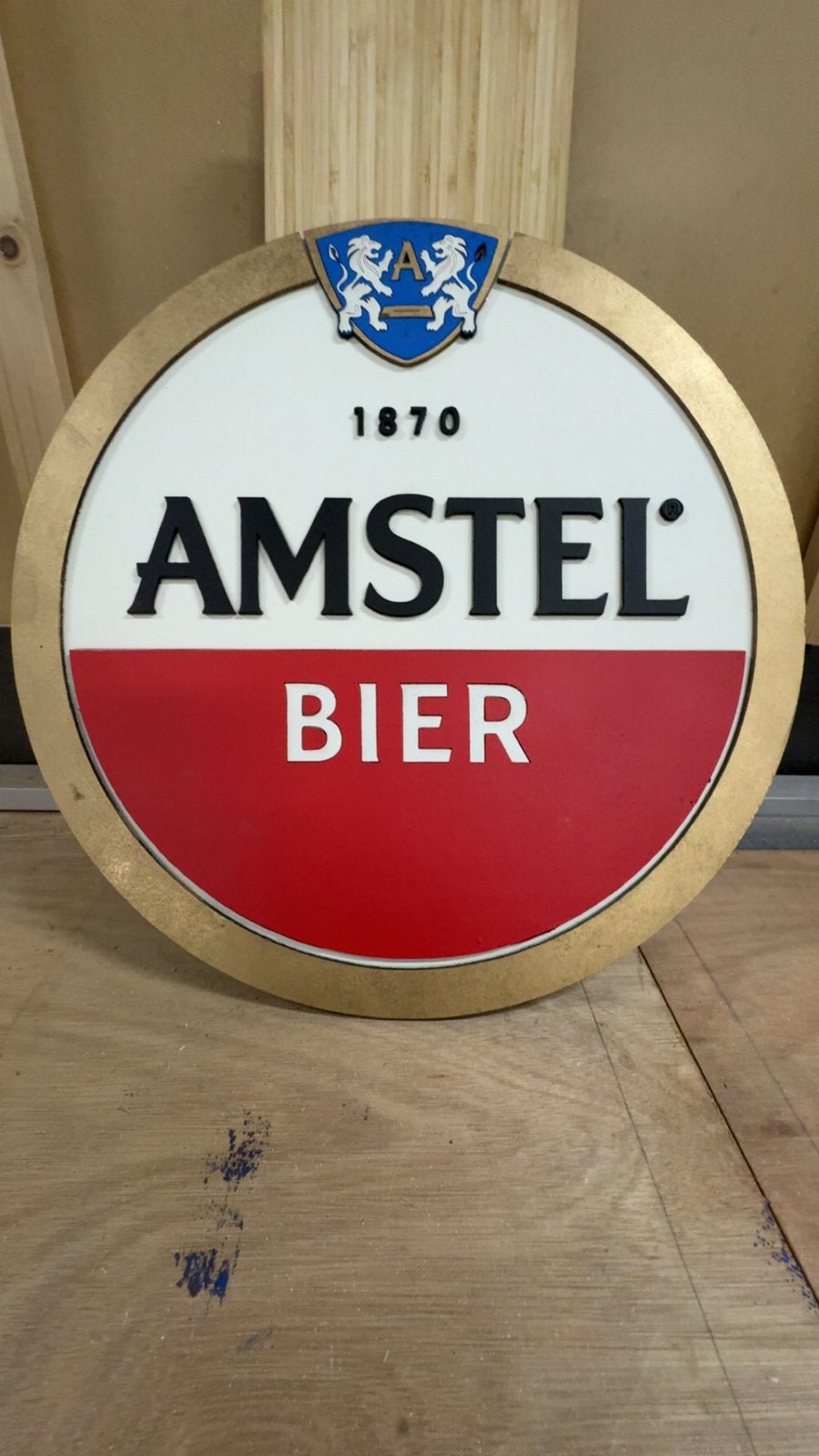 Houten Zelfgemaakte Amstel Bord, Verzamelen, Biermerken, Ophalen of Verzenden, Nieuw, Reclamebord, Plaat of Schild, Amstel