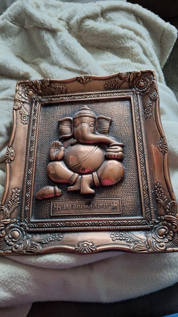 Antiek Koperen Ganesha Wanddecoratie, Antiek en Kunst, Ophalen of Verzenden