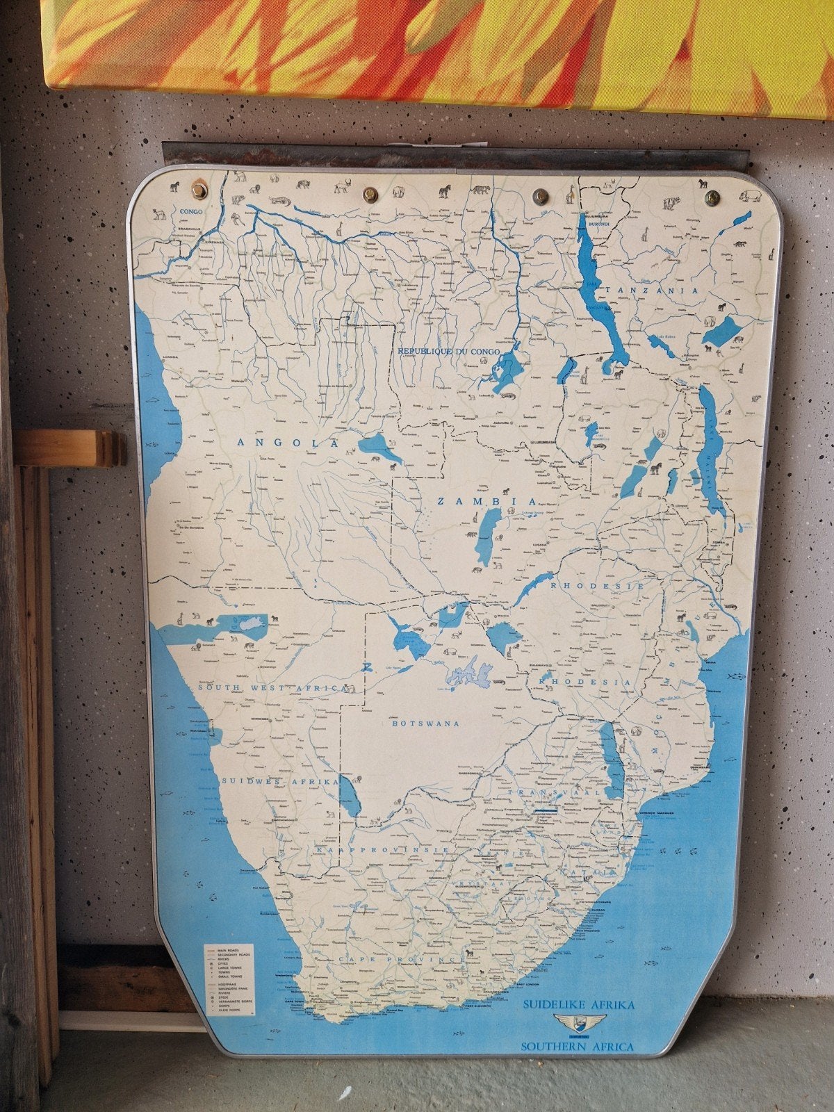 Vintage tafelblad met kaart Afrika voor caravan/bus, Ophalen, Gebruikt