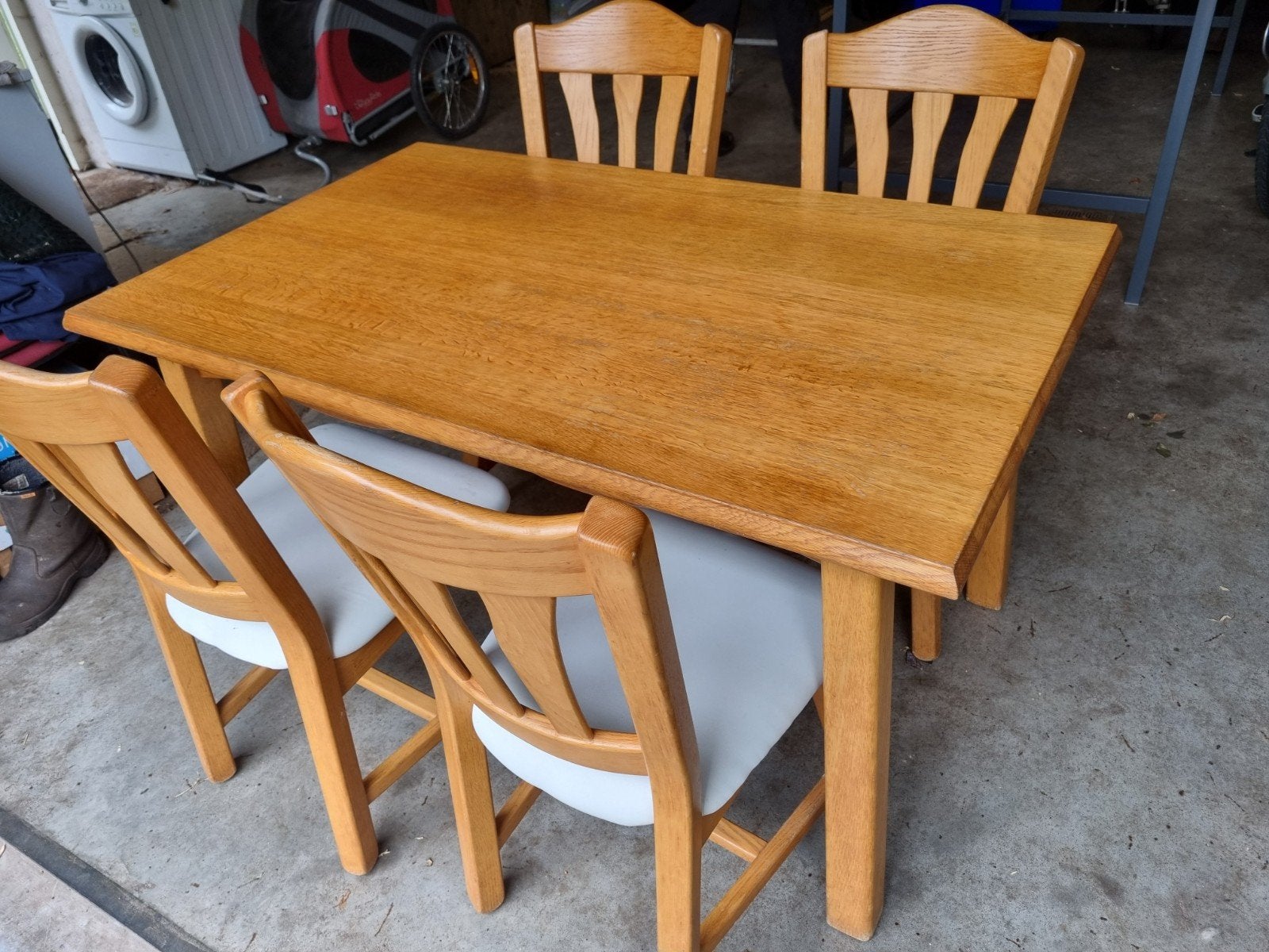 Uitschuifbare eettafel met 4 stoelen, Ophalen, Gebruikt, Eikenhout, 50 tot 100 cm