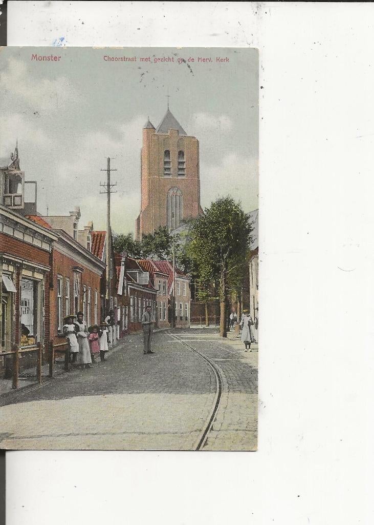 Monster Choorstraat met Hervormde Kerk en spoor 10 sept 1909, Ophalen of Verzenden, Voor 1920, Gelopen, Zuid-Holland