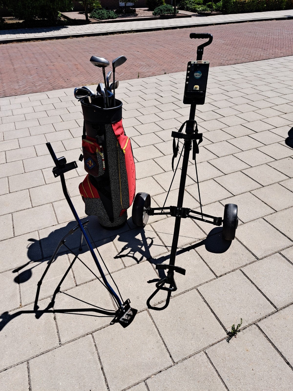 Hogen golftas met trolley en 9 clubs overcompleet, Sport en Fitness, Golf, Ophalen, Gebruikt, Tas, Overige merken