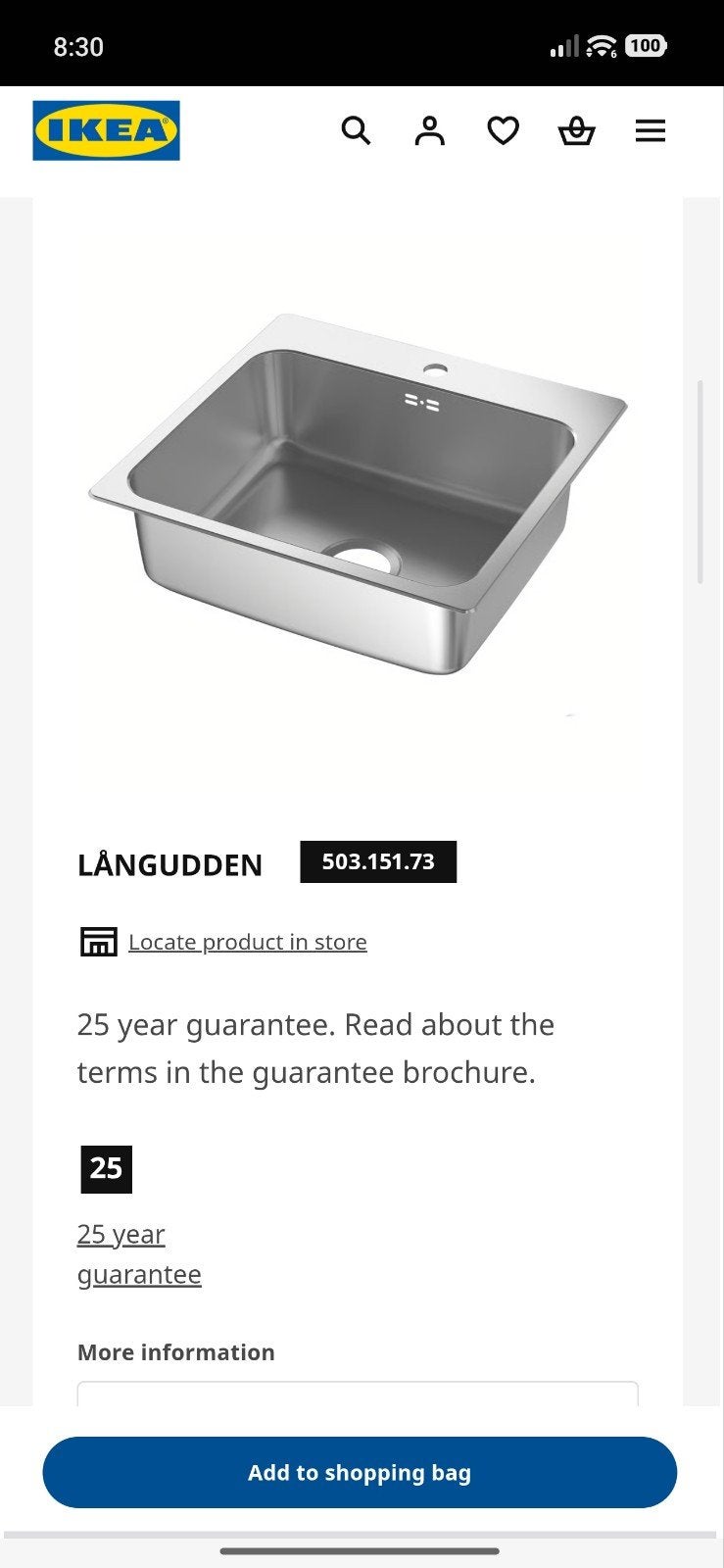 IKEA LÅNGUDDEN Inzetspoelbak RVS - Nieuwstaat, IKEA, Zilver, Ophalen of Verzenden, Zo goed als nieuw