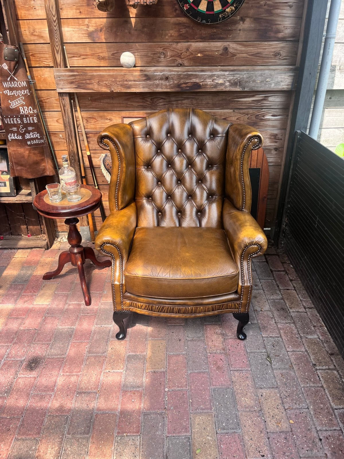 Chesterfield Oorfauteuil in uitstekende staat, Ophalen of Verzenden, Zo goed als nieuw, 75 tot 100 cm, Leer