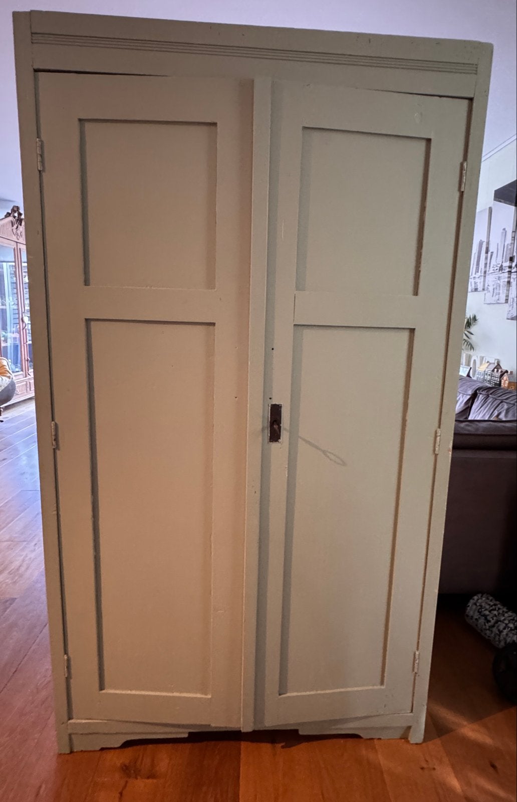 Vintage kledingkast met leg- en hangruimte, Huis en Inrichting, Kasten | Kledingkasten, Ophalen, Gebruikt, Grenenhout, 50 tot 100 cm
