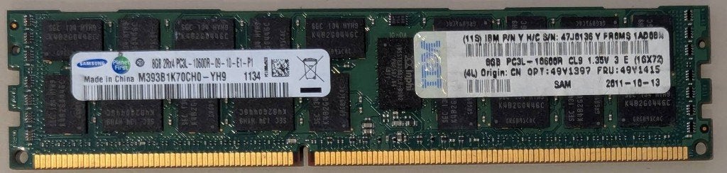 Samsung 8GB DDR3 PC3L-10600R ECC geheugen, Gebruikt, Server, 8 GB, DDR3