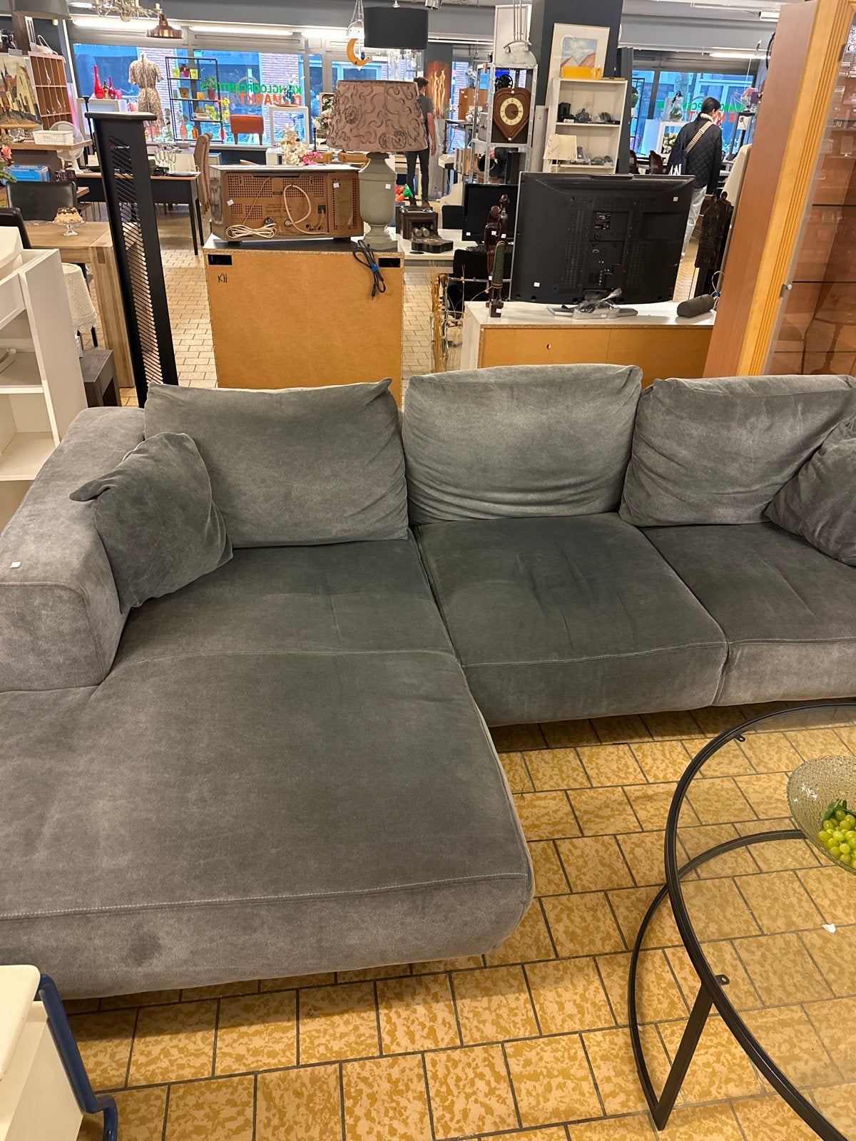 Grijze hoekbank, comfortabel en ruim, Huis en Inrichting, Banken | Bankstellen, Ophalen, 250 tot 300 cm, 100 tot 125 cm, .