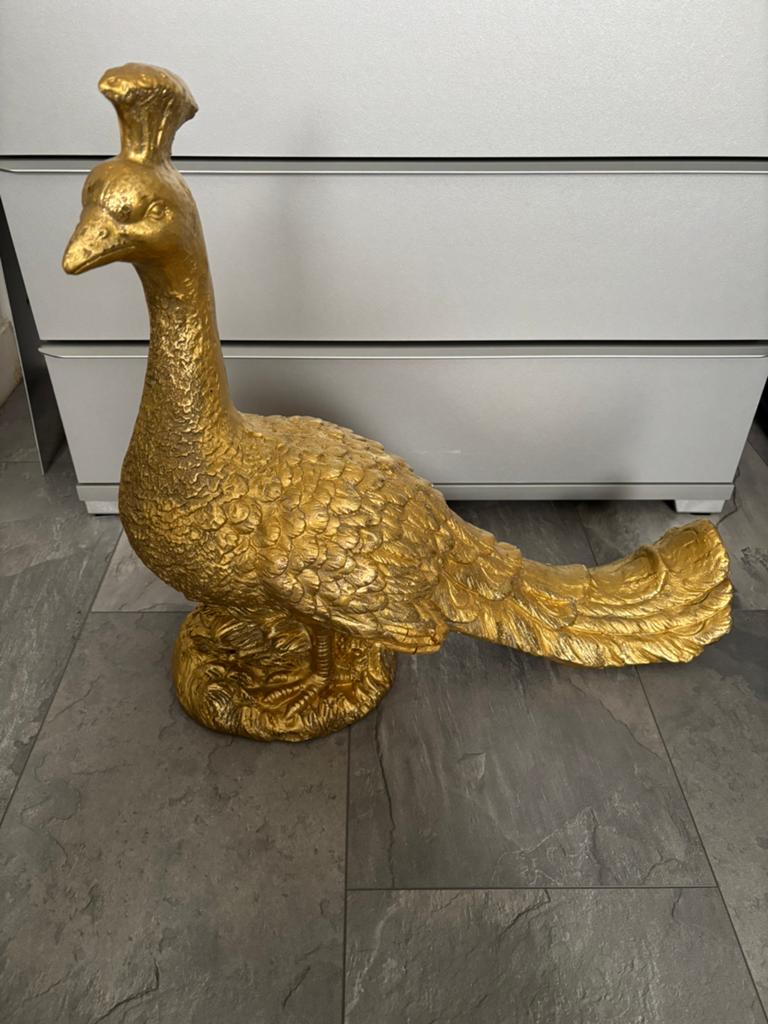Gouden Pauw Beeld - Decoratief Decoratie, Ophalen, Overige materialen, Zo goed als nieuw, Goud
