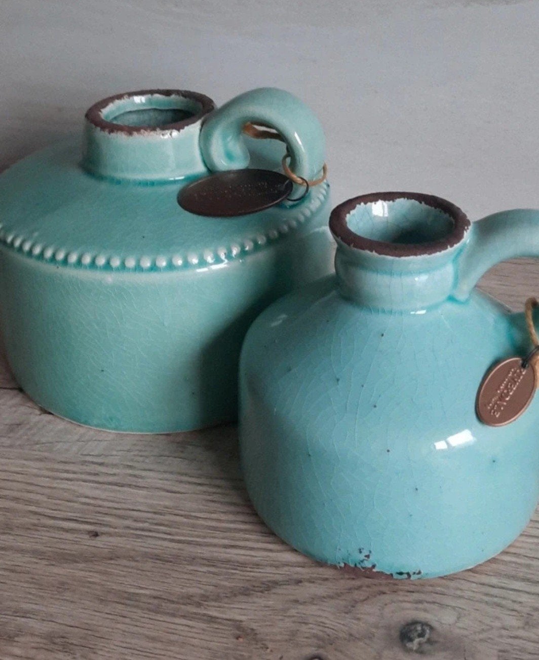 Set van 2 Riverdale vazen, turquoise craquelé, Gebruikt, Overige kleuren, Met patroon/structuur, Ophalen of Verzenden
