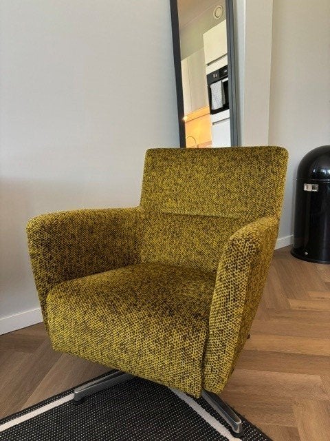 Moderne fauteuil met draaivoet- Oker-Zwart, Huis en Inrichting, Fauteuils, Ophalen, Modern klassiek, 75 tot 100 cm, Zo goed als nieuw