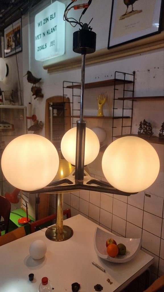 Vintage Bollenlamp jaren 60  opaalglas, Ophalen, Gebruikt, ,, ,