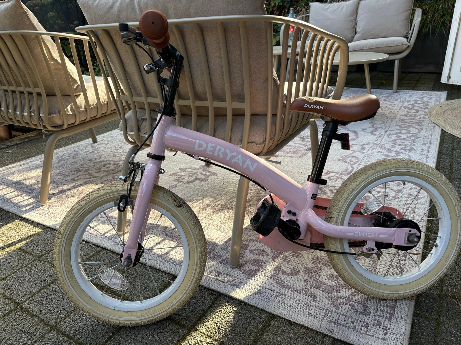 Deryan kinderfiets roze, Ophalen, Gebruikt, Velgrem, 16 tot 20 inch