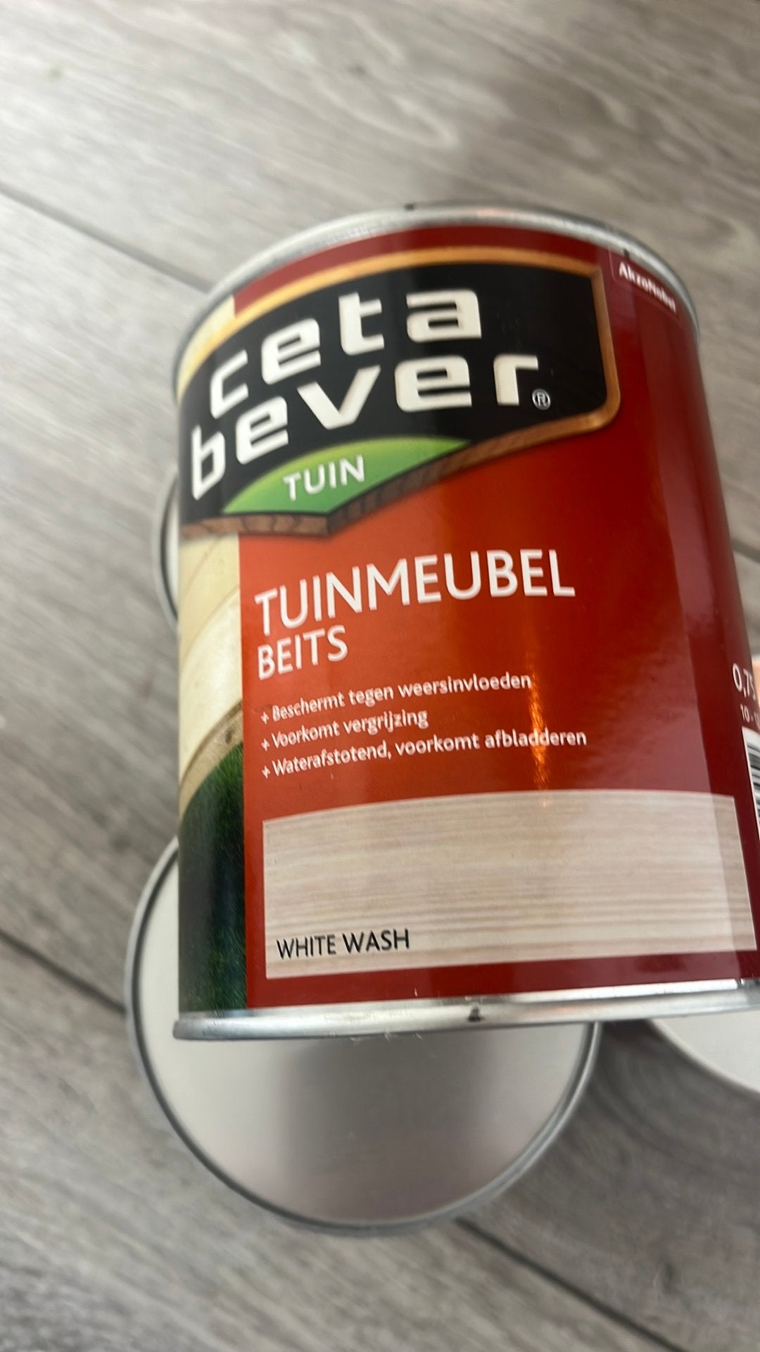 4 blik Ceta bever white wash tuinmeubel, Wit, Beits, Ophalen of Verzenden, Zo goed als nieuw