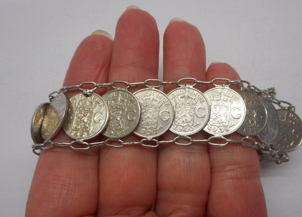 Zilveren munt armband Nederland/ Indie 1/10 gulden nr.1239, Verzenden, Zilver, Armband