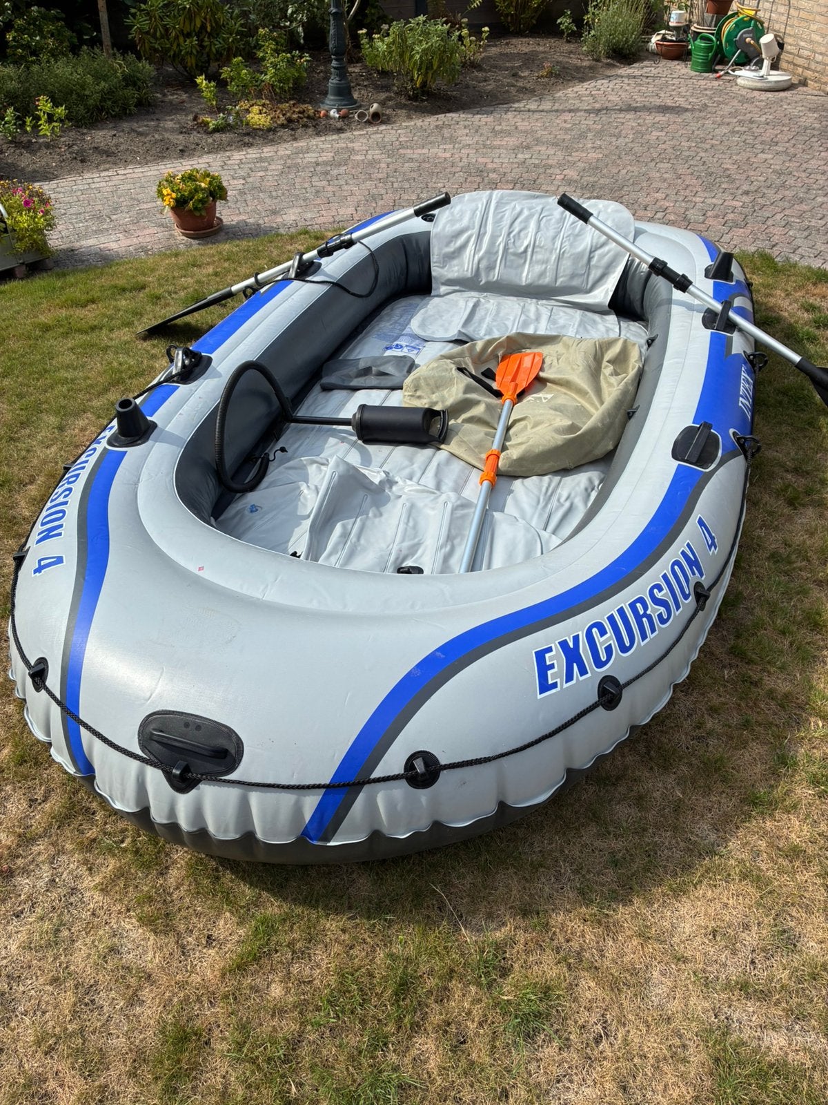 4 petsoons rubberen boot van Intex, Overige typen, Ophalen of Verzenden, Zo goed als nieuw, Met peddels