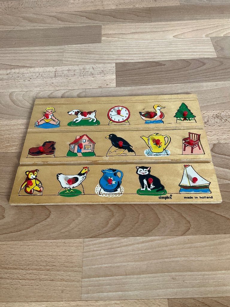 Te koop: Houten Simplex puzzel met dieren, Gebruikt, 10 tot 50 stukjes, Ophalen of Verzenden, Van hout