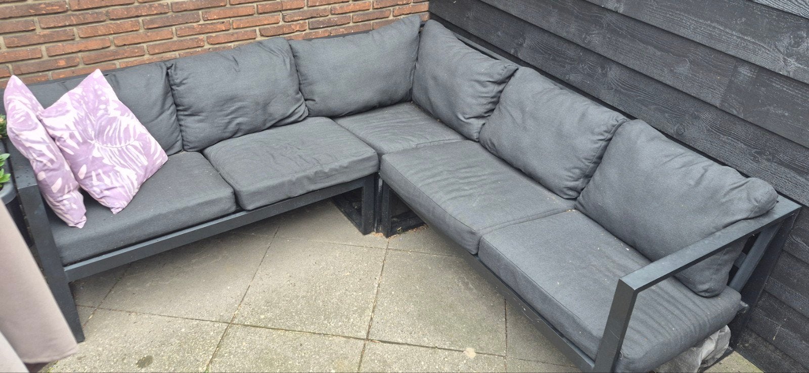 Grijze aluminium loungeset met kussens, Ophalen, 5 zitplaatsen, Gebruikt, Aluminium