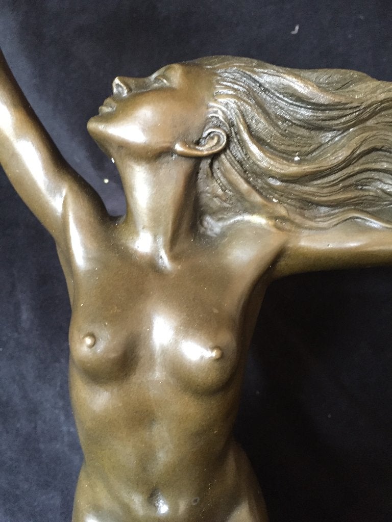 Bronzen zittend naakt gesigneerd zuiver groot 41 cm brons, Ophalen of Verzenden