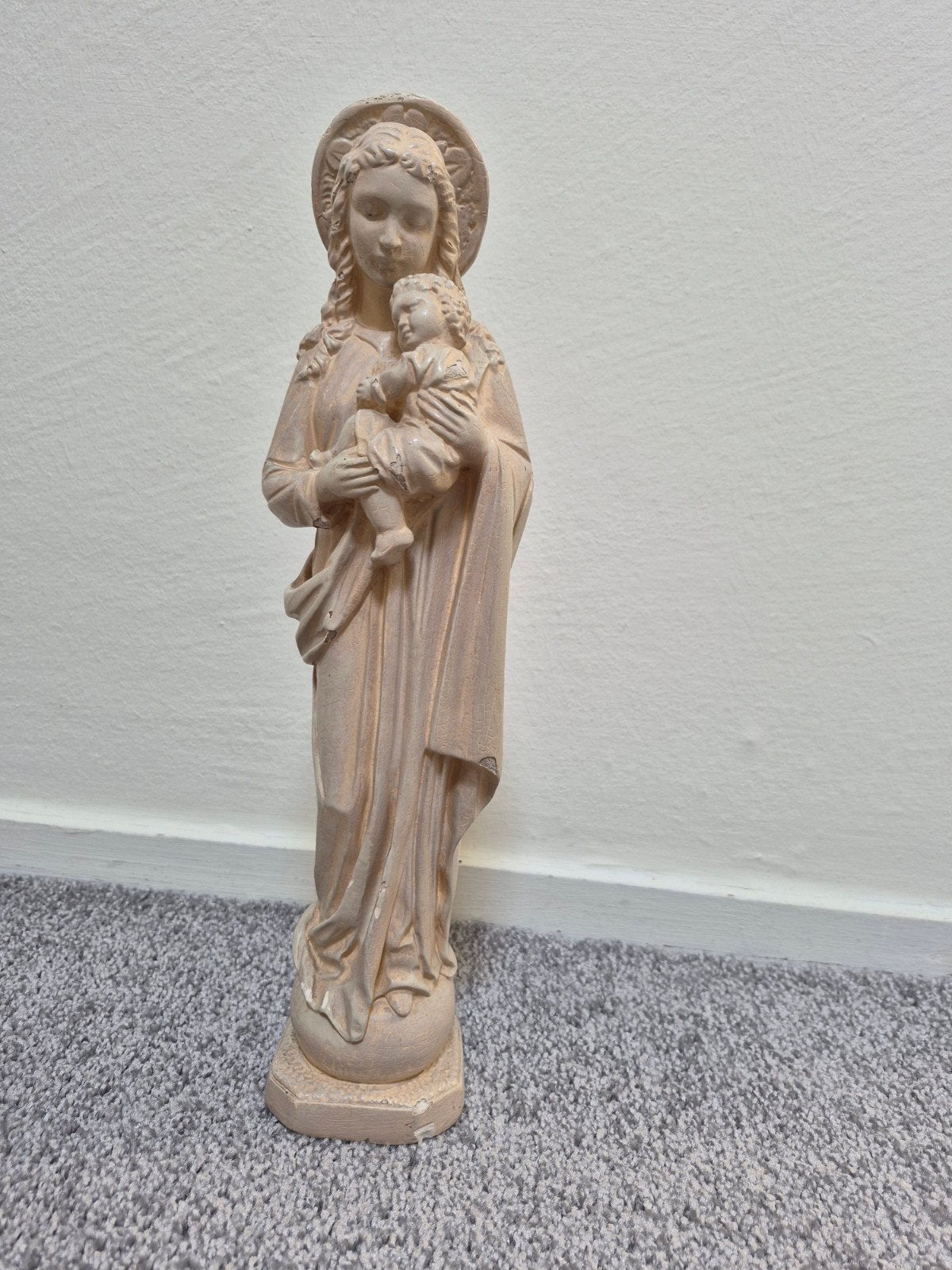 Vintage Mariabeeld met Kind - Gipsen Beeldje, Ophalen of Verzenden