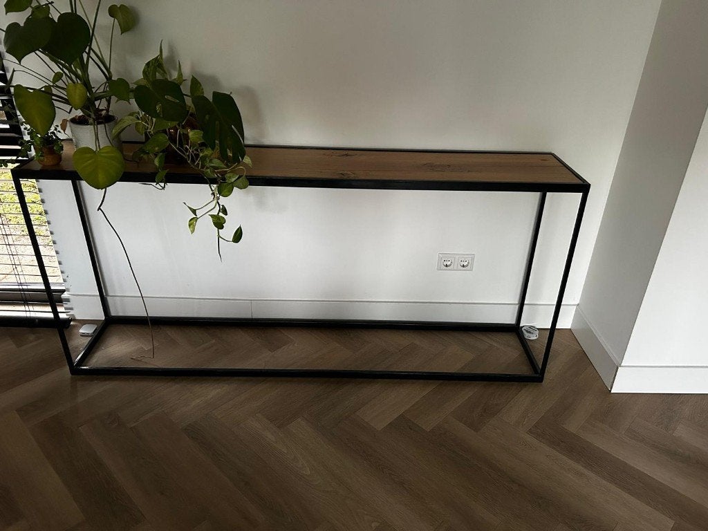 Mooie stalen/eiken sidetable – 180 cm – perfecte staat, Ophalen, Industrieel, modern, Zo goed als nieuw, 150 tot 200 cm