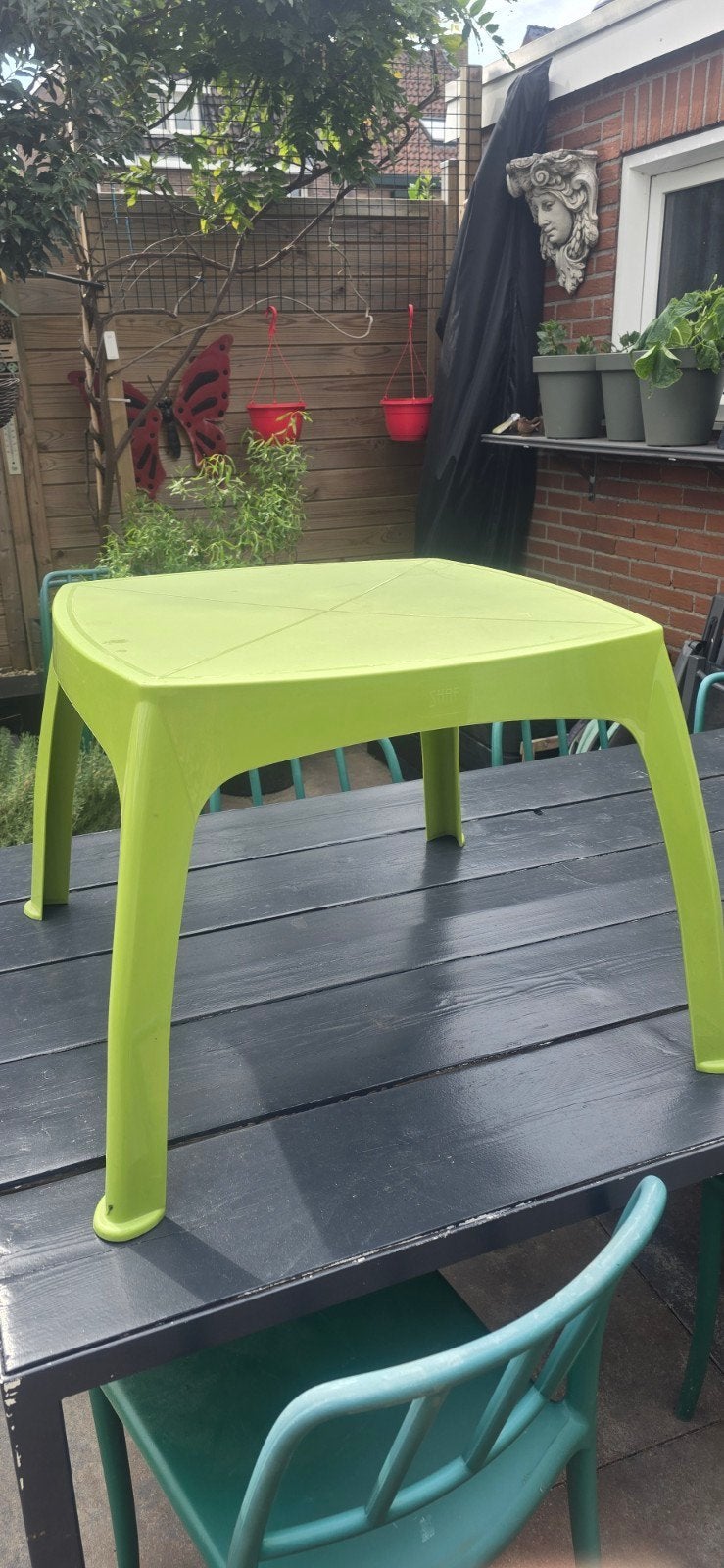 Lichtgroene kunststof bijzettafel/kindertafel, Ophalen, Gebruikt, Vierkant, Kunststof