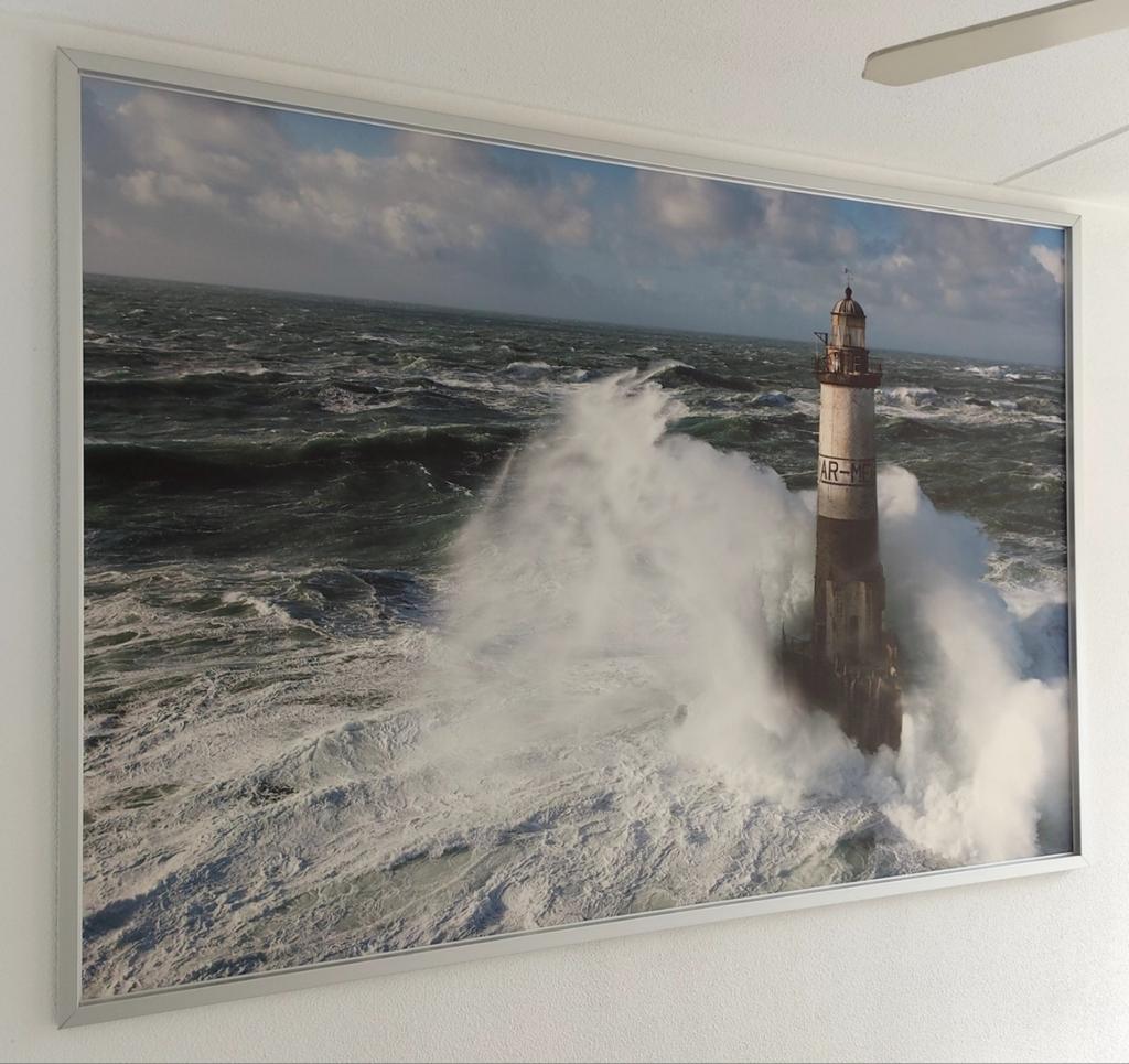 Grote aluminium lijst met prachtig doek vuurtoren 140x200cm, Ophalen, Zo goed als nieuw