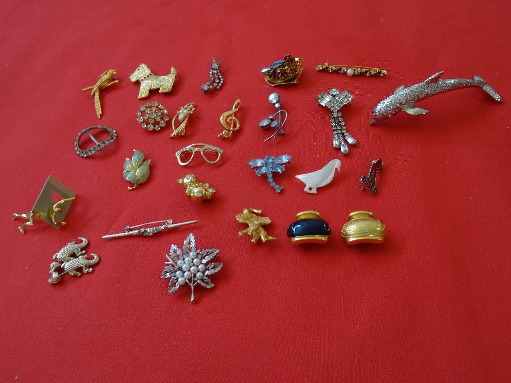 Partij vintage broches lot retro broches strass dieren hond, Overige materialen, Overige kleuren, Ophalen of Verzenden, Zo goed als nieuw
