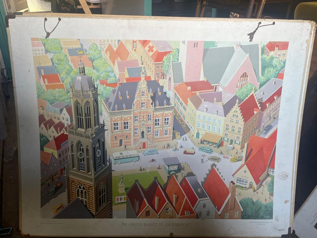 Vintage Poster: De Grote Markt te Oudt Recht - Rijkspostspaa, Ophalen, Stad- en Dorpsgezichten