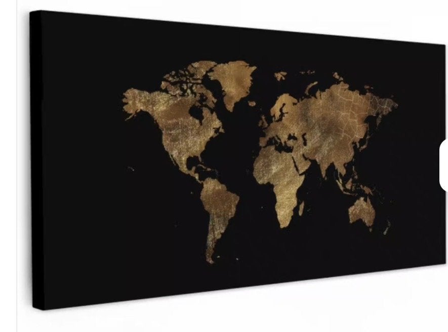 Canvas schilderij - Wereldkaart - Goud - Luxe - Aarde, Ophalen, Nieuw, 125 cm of meer, Schilderij