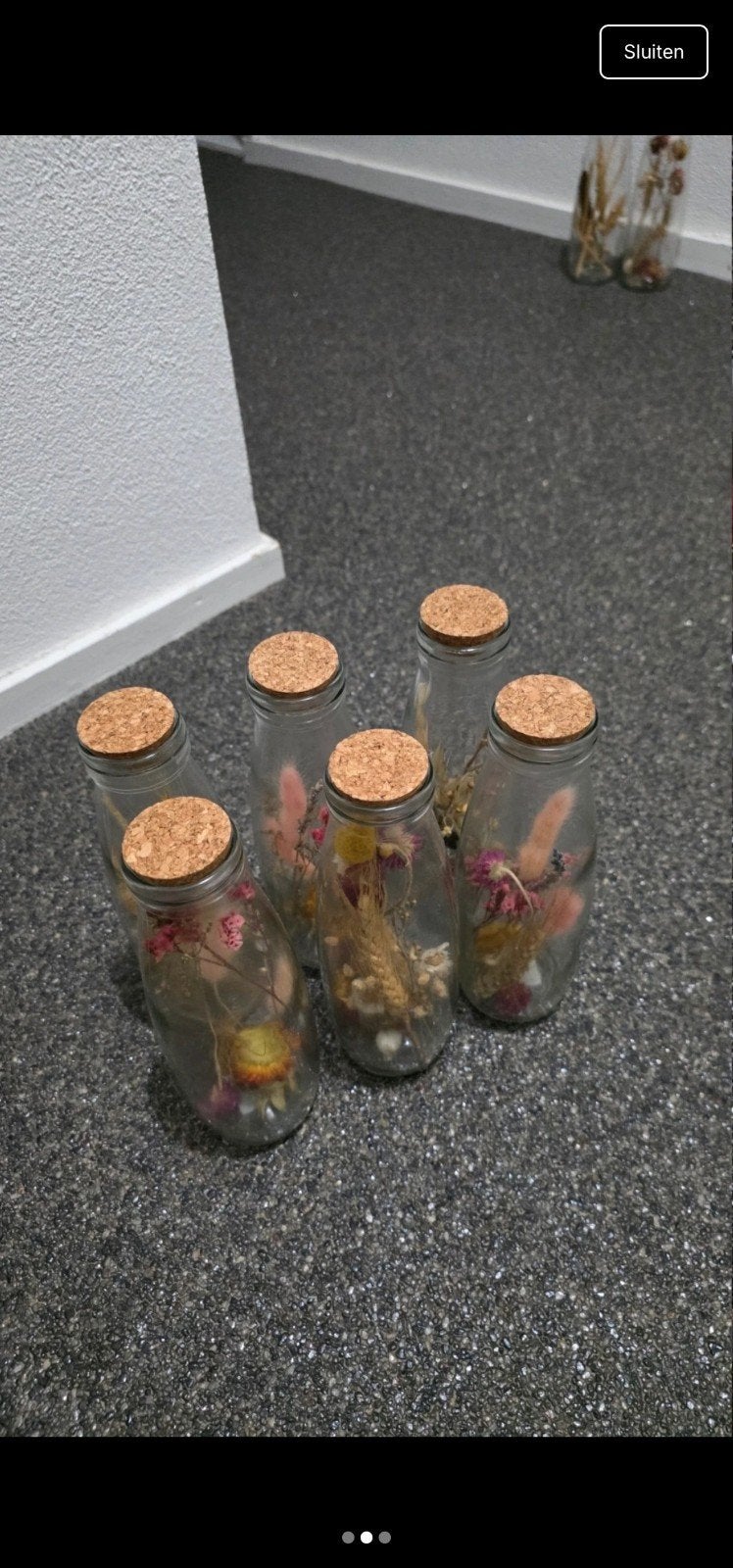 Set Droogbloemen in glazen melkfles 6x H.21 Ø7cm, Verzenden, Nieuw