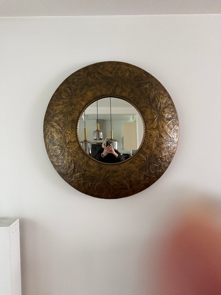 Exclusieve handgemaakt Indiase spiegel, Huis en Inrichting, Ophalen, Rond, Zo goed als nieuw, 100 tot 125 cm