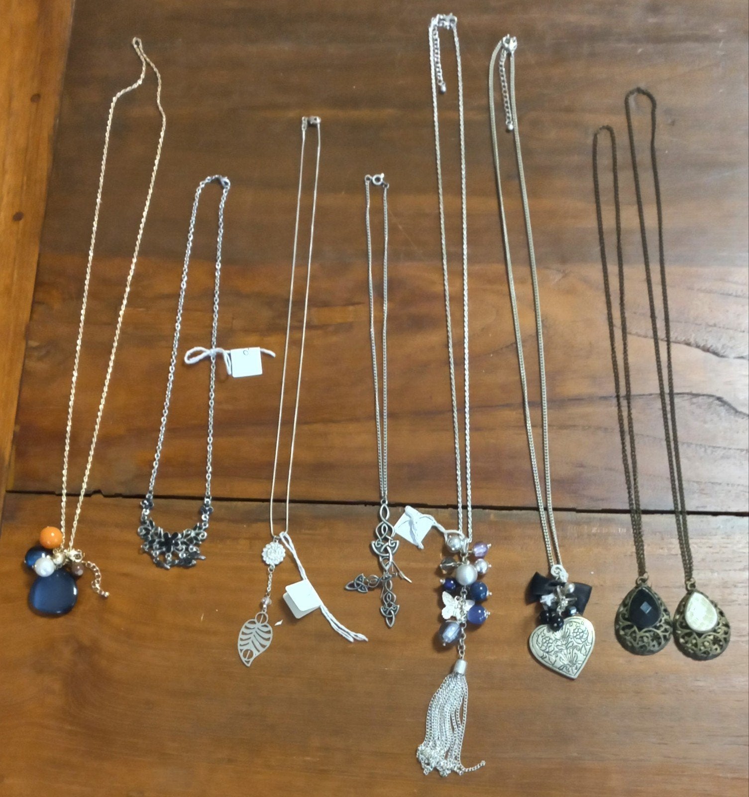 8 lange kettingen, 5 zilverkleurig, 2 brons, 1 goud, hanger, Ophalen of Verzenden, Overige kleuren, Overige materialen