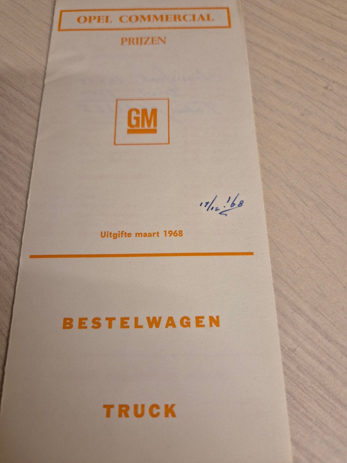 1968 Nederlands Opel Blitz bestelbus prijslijst 4 en 6 cilin, Ophalen of Verzenden, Zo goed als nieuw, Opel