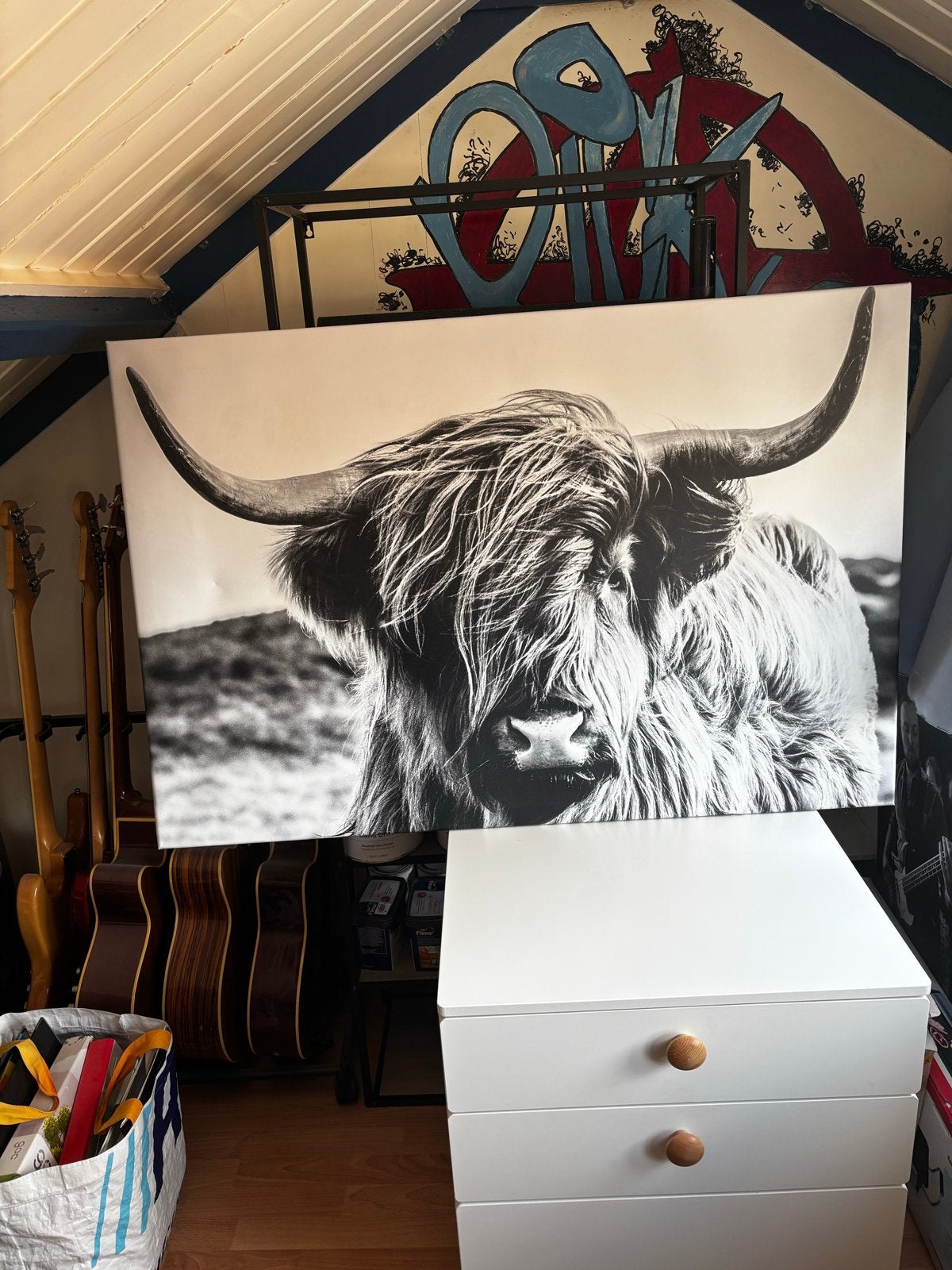Groot Schilderij Schotse Hooglander Zwart Wit, Huis en Inrichting, Woonaccessoires | Schilderijen, Tekeningen en Foto's, Ophalen