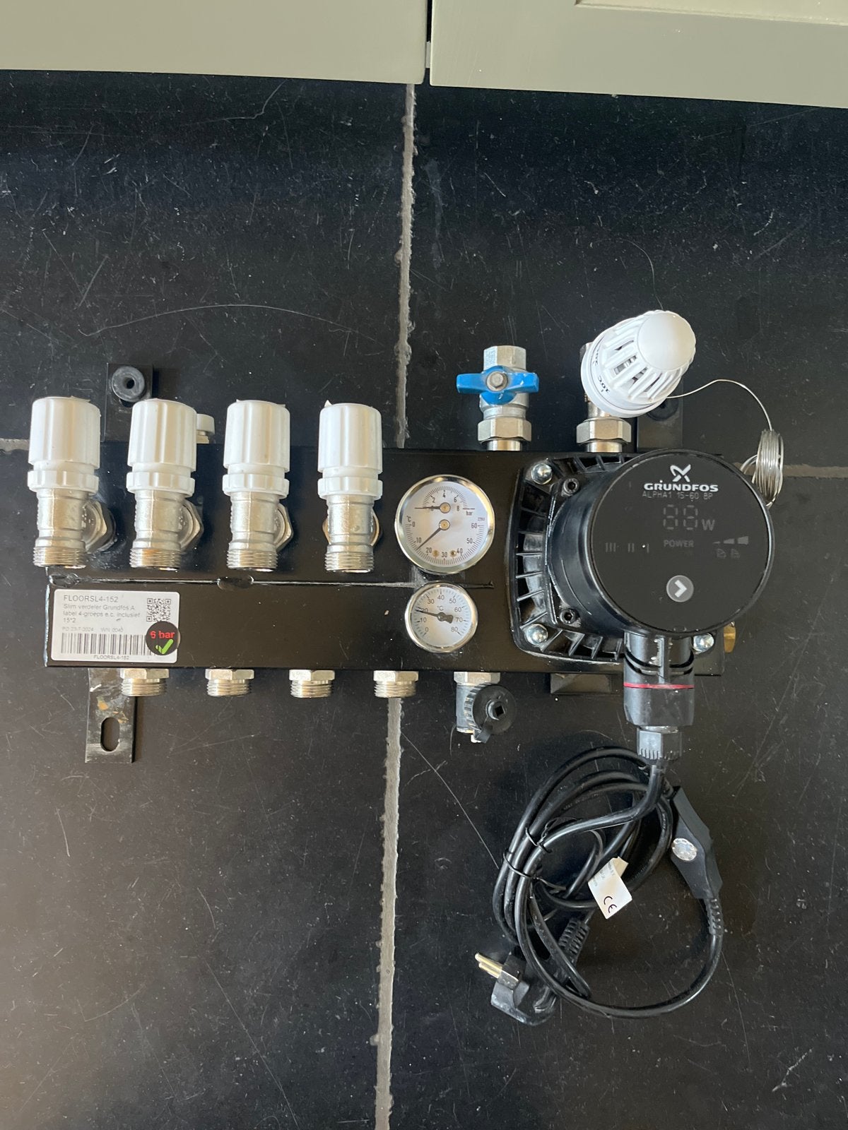 Vloerverwarming verdeler 4-groeps met Grundfos Alpha1 pomp, Minder dan 30 cm, Overige typen, Nieuw, Minder dan 60 cm