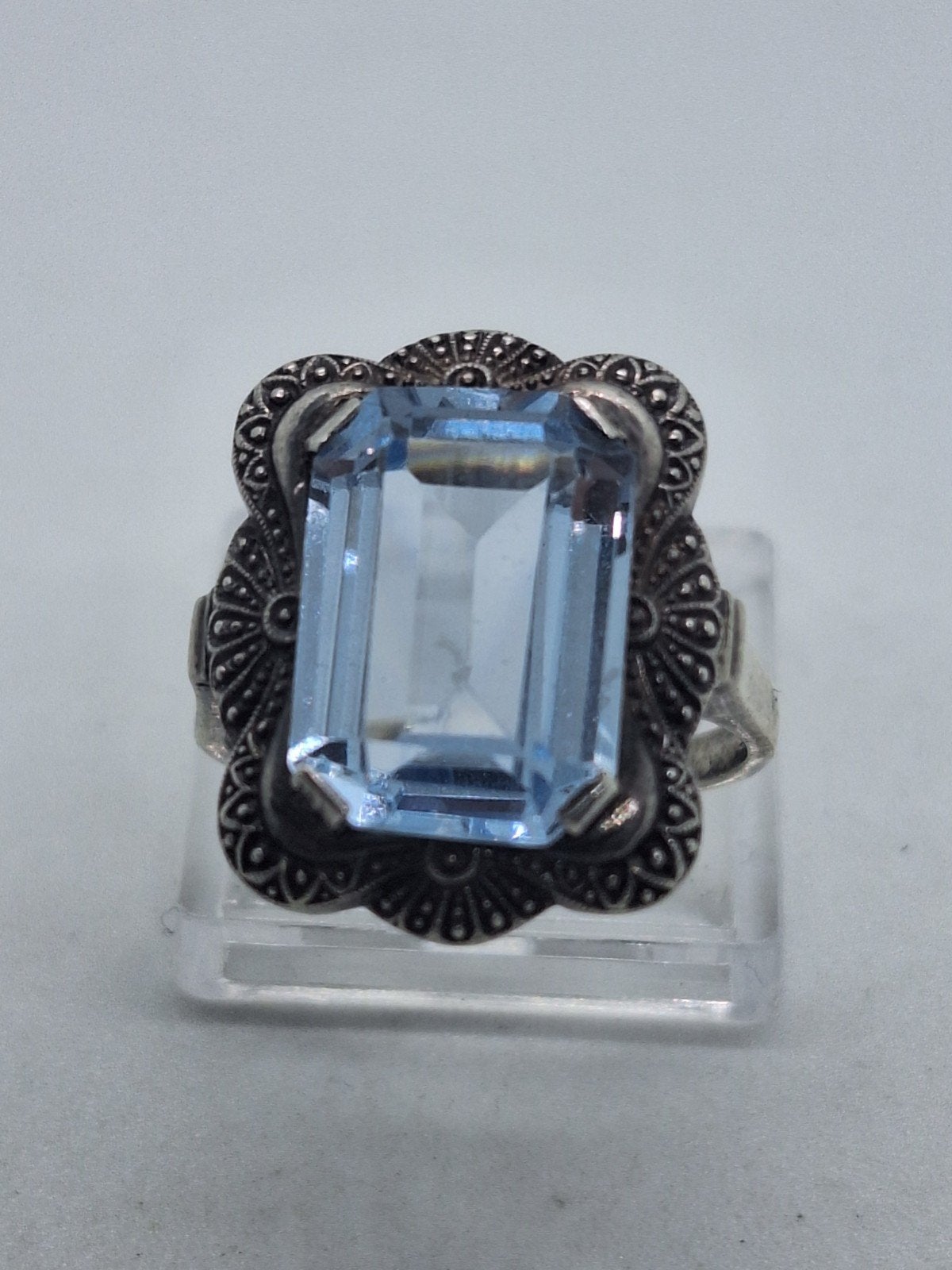 Vintage Aquamarijn Zilveren Ring met Markasiet Maat 17, Sieraden, Tassen en Uiterlijk, Ringen, Gebruikt, Blauw, Ophalen of Verzenden
