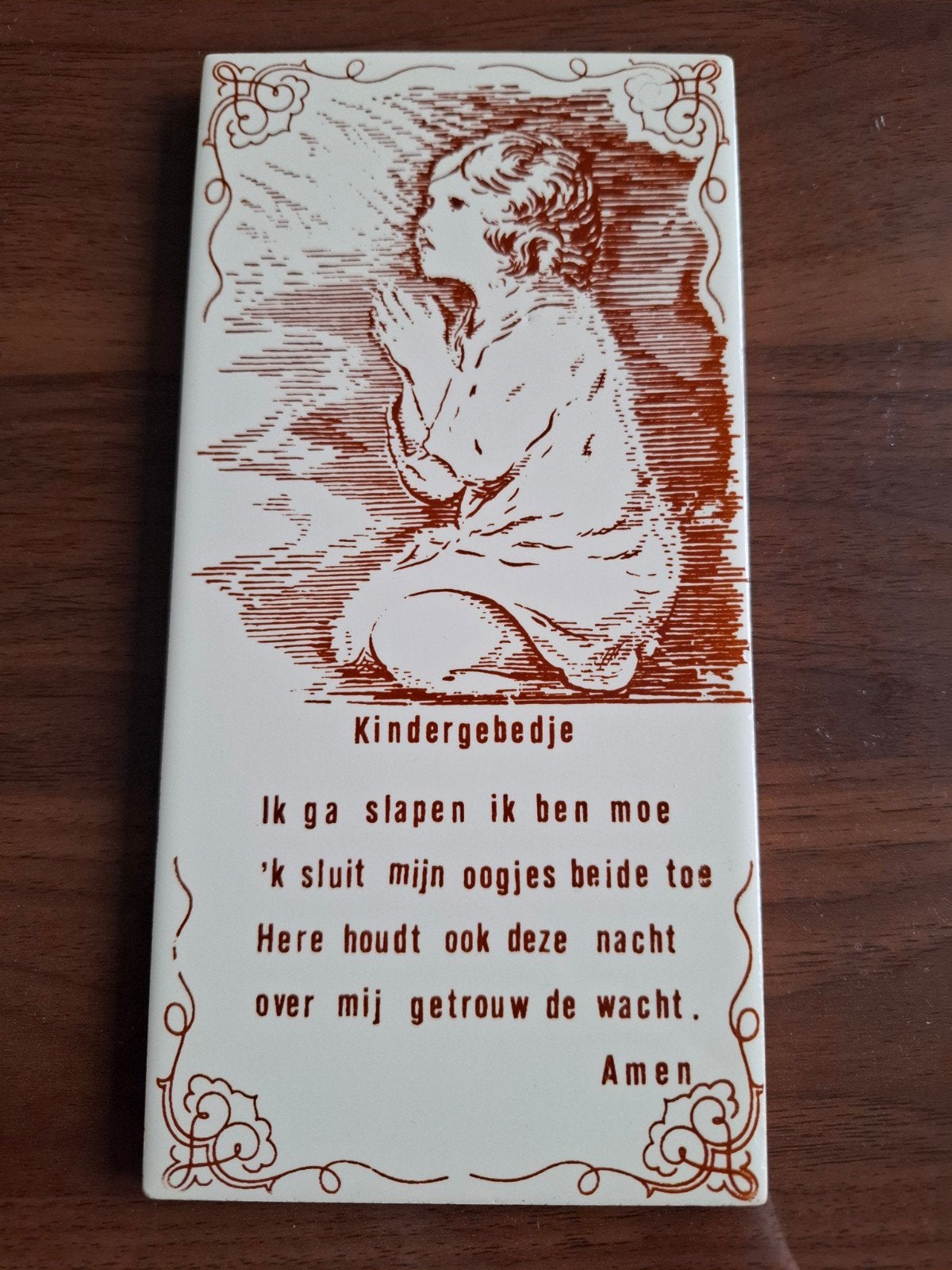 Vintage Tegel met Kindergebedje - Ik ga slapen ik ben moe, Ophalen of Verzenden