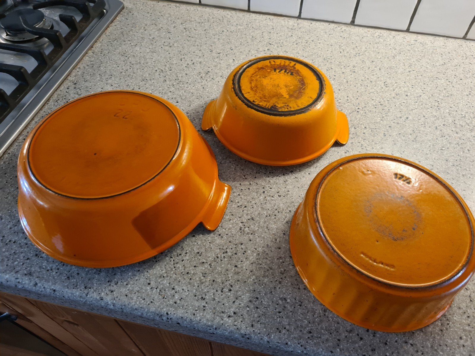 Vintage DRU Holland Oranje Emaille Ovenschalen Set (3), Ophalen