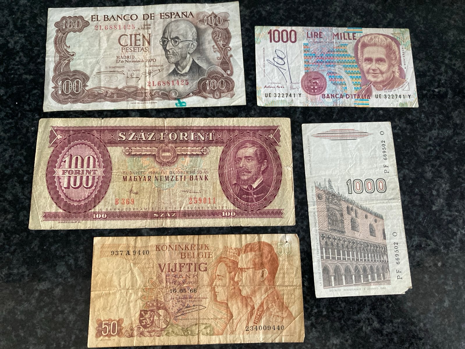 Diverse oude bankbiljetten - België, Hongarije, Spanje, Ital, Ophalen of Verzenden, Overige landen, Setje