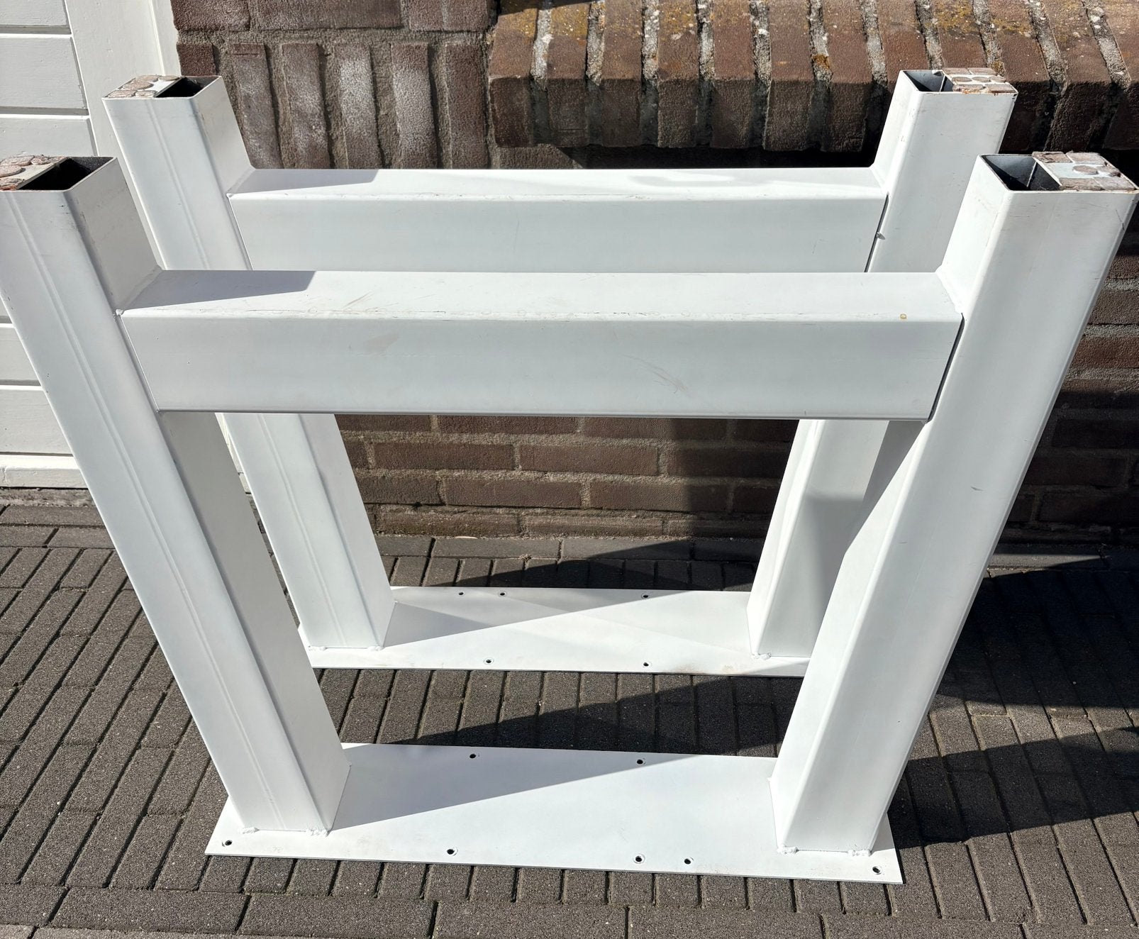 Set van 2 witte metalen tafelpoten A-profiel, poedercoating, Tafelpoot, Gebruikt, 50 tot 100 cm, Metaal