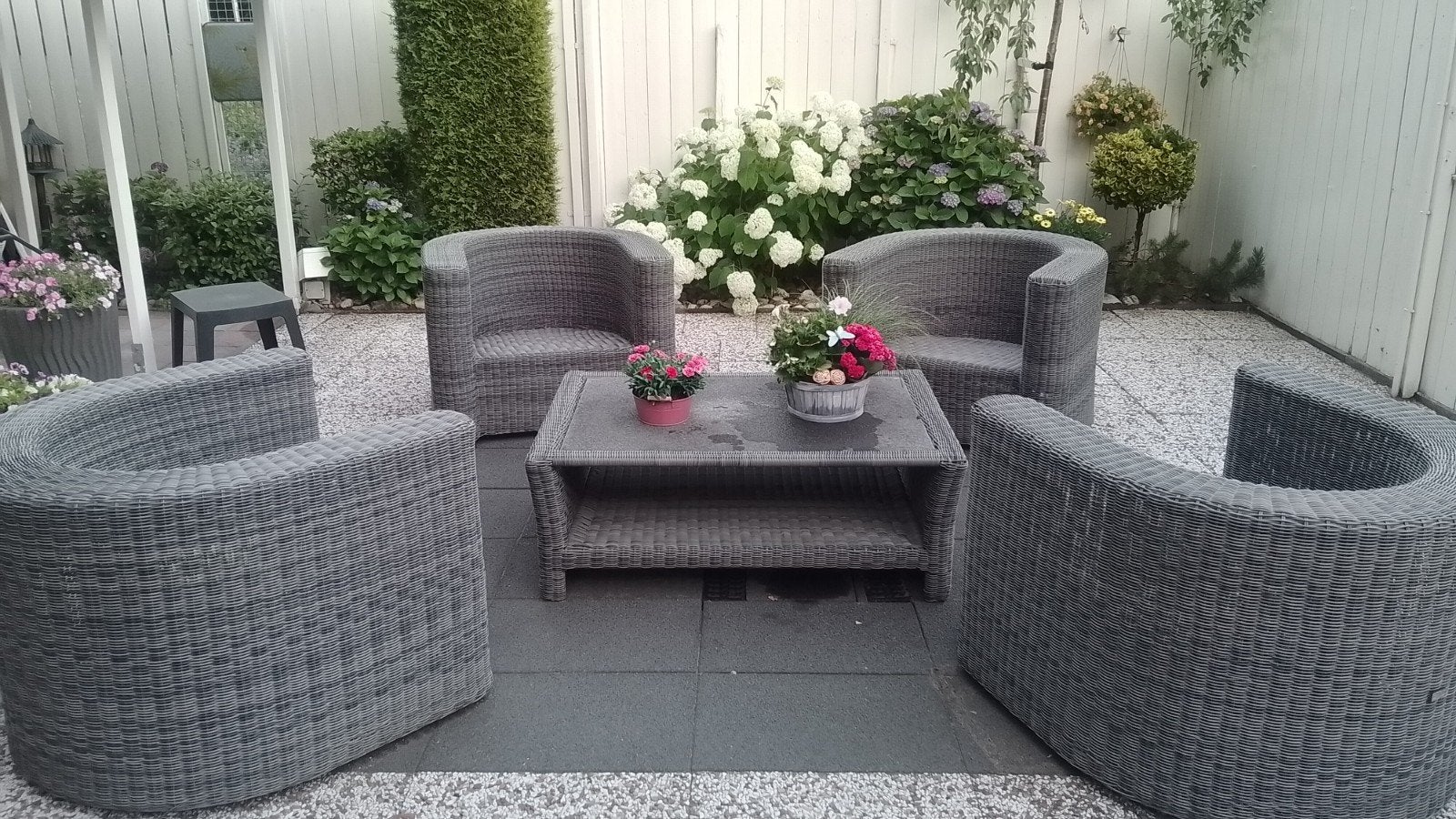 Bellagio Wicker set - 4 Stoelen en Salontafel, koopje!!!, Ophalen, 4 zitplaatsen, Gebruikt, Bijzettafel