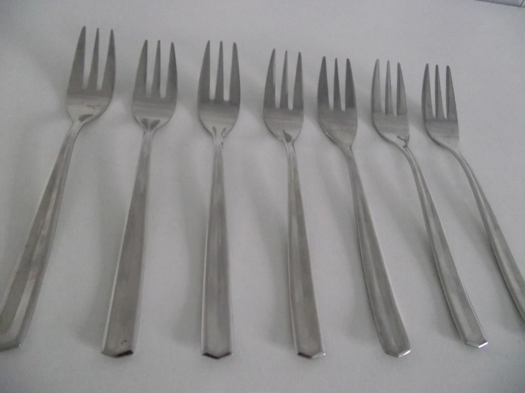 7 vintage diamant vorm dessert vork 15 cm RVS 18-8 1960 p st, Ophalen of Verzenden