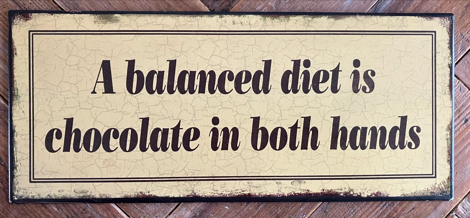 Metalen Bord. Grappige Tekst. Chocolade. Metaal., Ophalen of Verzenden, Gebruikt, Metaal