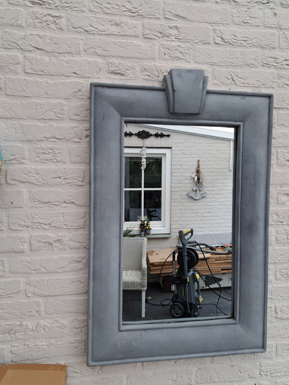 Tuinspiegel met betonnen lijst - 55x85 cm, Tuin en Terras, Ophalen, Gebruikt