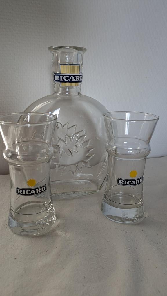 Ricard glazen en grote karaf, 2 hoge glazen, Ophalen of Verzenden, Zo goed als nieuw, Overige typen