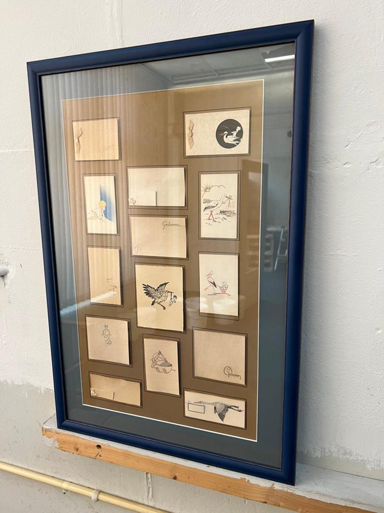 UNIEK Bijzondere Verzameling GEBOORTEKAARTJES in mooie LIJST, Verzamelen, Geboortekaartjes en Visitekaartjes, Ophalen, Voor 1970