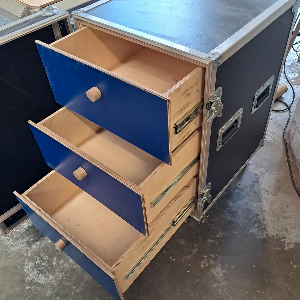 Flightcase met 3 laden - Blauw/Zwart, Huis en Inrichting, Kasten | Ladekasten, Overige houtsoorten, Gebruikt, 100 tot 150 cm, 3 of 4 laden